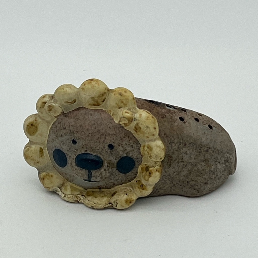 Vintage LION Stoneware POTTERY Toothpick APPETIZER Holder MCM Japan CAT Ceramic
